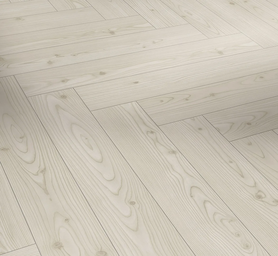 Larch Yukon White herringbone laminate flooring